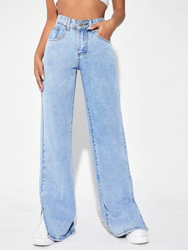 ICON Jeans con cremallera con diseno roto bajo con abertura de pierna ancha