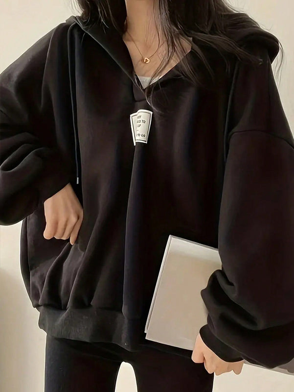 Ezwear sudadera con capucha de manga larga informal con estampado de letra, hombros caidos y cordon, para otono