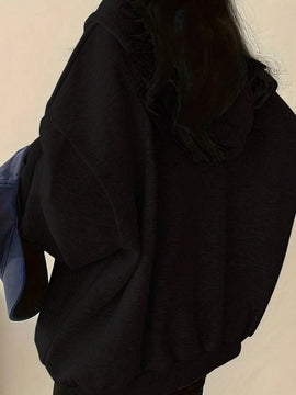 Ezwear sudadera con capucha de manga larga informal con estampado de letra, hombros caidos y cordon, para otono