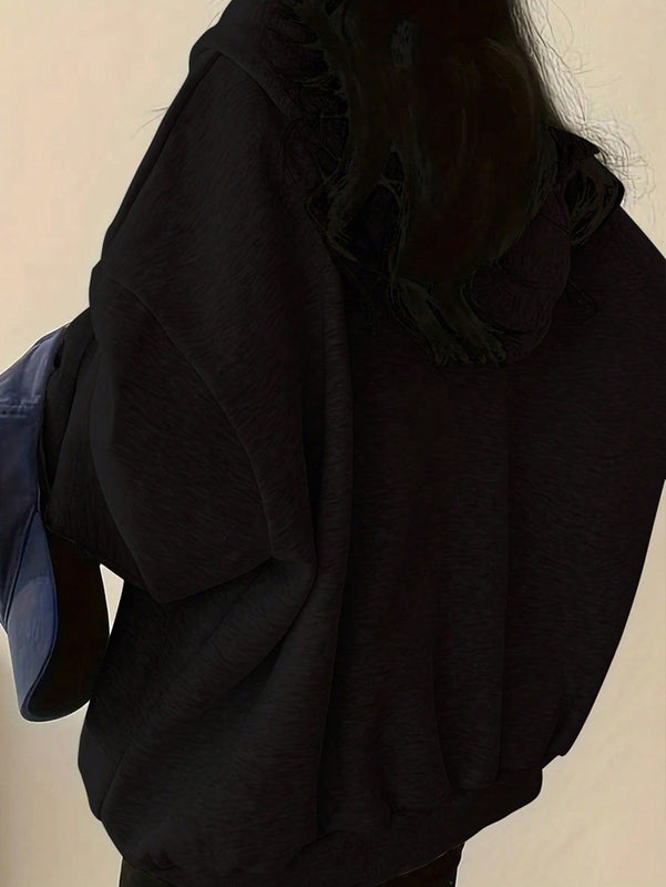 Ezwear sudadera con capucha de manga larga informal con estampado de letra, hombros caidos y cordon, para otono