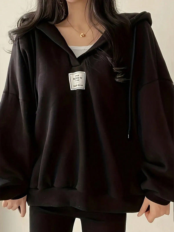 Ezwear sudadera con capucha de manga larga informal con estampado de letra, hombros caidos y cordon, para otono
