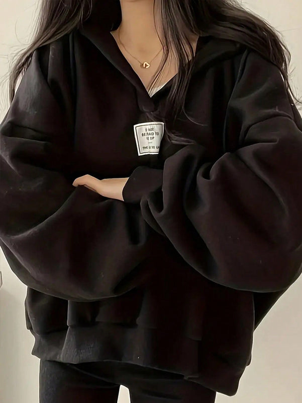 Ezwear sudadera con capucha de manga larga informal con estampado de letra, hombros caidos y cordon, para otono