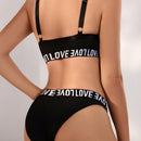 Conjunto De Brasier Y Panty De Tirantes Elastico Con Patron De Letras Para Mujeres