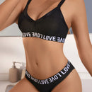 Conjunto De Brasier Y Panty De Tirantes Elastico Con Patron De Letras Para Mujeres