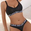 Conjunto De Brasier Y Panty De Tirantes Elastico Con Patron De Letras Para Mujeres