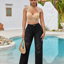 SXY Pantalones Jeans De Pierna Recta Para Mujer Con Detalles De Rasgaduras Y Efecto De Arrugas