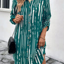 Vestido camisero con estampado de rayas de manga enrollada con boton