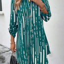 Vestido camisero con estampado de rayas de manga enrollada con boton