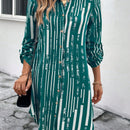 Vestido camisero con estampado de rayas de manga enrollada con boton