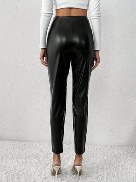Pantalones Largos De Tela Con Decoracion De Cremallera Para Mujer