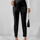 Pantalones Largos De Tela Con Decoracion De Cremallera Para Mujer