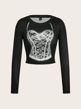 Camiseta crop con estampado de dibujo