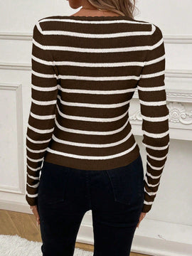 Clasi Sueter Casual De Rayas Para Mujeres