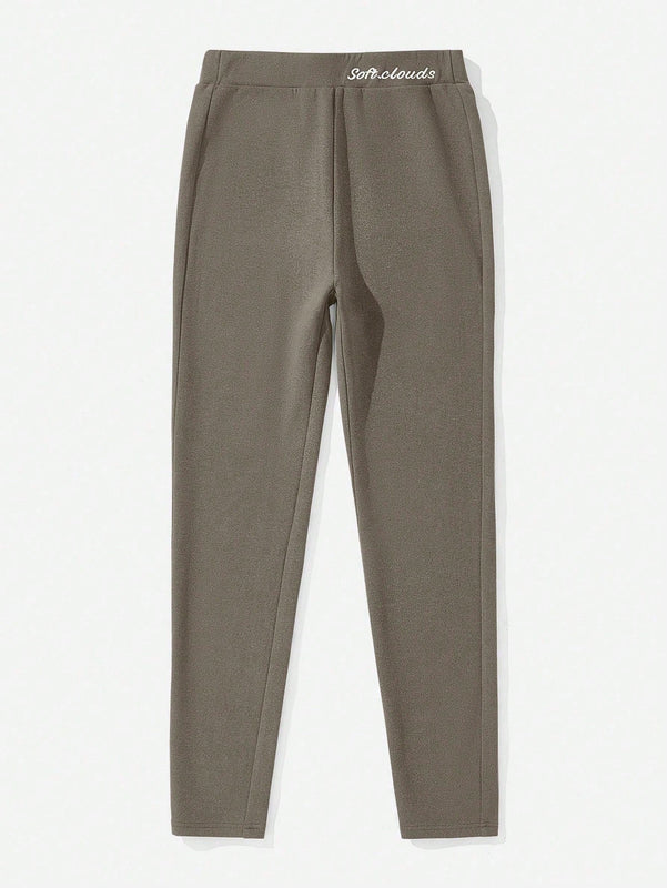 Pantalones Largos De Ajuste Delgado Con Bordado De Letras