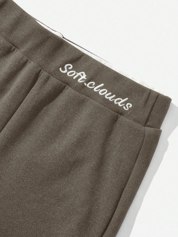 Pantalones Largos De Ajuste Delgado Con Bordado De Letras