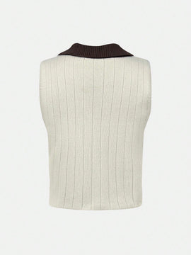 MOD Chaleco De Sueter A Rayas Contrastantes Con Cuello