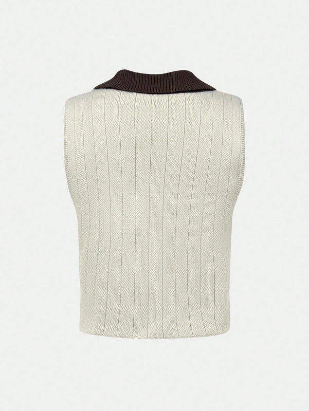 MOD Chaleco De Sueter A Rayas Contrastantes Con Cuello