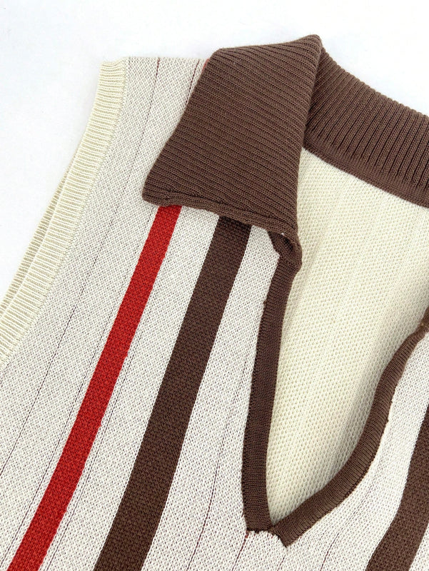 MOD Chaleco De Sueter A Rayas Contrastantes Con Cuello