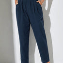 Pantalones Conicos De Cintura Elastica De Color Solido Para Mujer