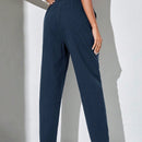 Pantalones Conicos De Cintura Elastica De Color Solido Para Mujer