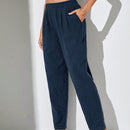 Pantalones Conicos De Cintura Elastica De Color Solido Para Mujer