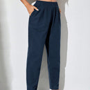 Pantalones Conicos De Cintura Elastica De Color Solido Para Mujer