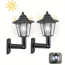 2 luces solares hexagonales para exterior, lámpara de pared LED con panel solar, farol retro, decoración de jardín, luz solar para calle