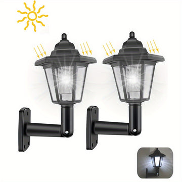 2 luces solares hexagonales para exterior, lámpara de pared LED con panel solar, farol retro, decoración de jardín, luz solar para calle