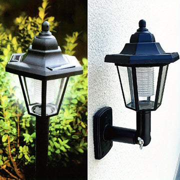 2 luces solares hexagonales para exterior, lámpara de pared LED con panel solar, farol retro, decoración de jardín, luz solar para calle