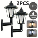 2 luces solares hexagonales para exterior, lámpara de pared LED con panel solar, farol retro, decoración de jardín, luz solar para calle