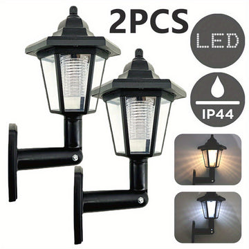 2 luces solares hexagonales para exterior, lámpara de pared LED con panel solar, farol retro, decoración de jardín, luz solar para calle