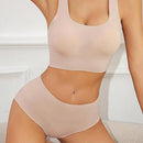 Conjunto De Sujetador Y Bragas Inalambricos Sin Costuras Para Mujer En Color Solido