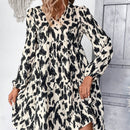 Vestido Con Cuello De Muneca Y Manga Farol Con Estampado De Leopardo Para Mujer