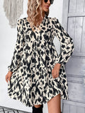 Vestido Con Cuello De Muneca Y Manga Farol Con Estampado De Leopardo Para Mujer