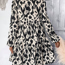 Vestido Con Cuello De Muneca Y Manga Farol Con Estampado De Leopardo Para Mujer