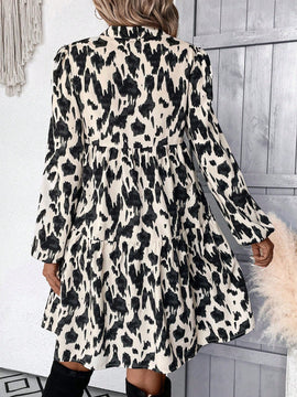 Vestido Con Cuello De Muneca Y Manga Farol Con Estampado De Leopardo Para Mujer