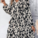 Vestido Con Cuello De Muneca Y Manga Farol Con Estampado De Leopardo Para Mujer