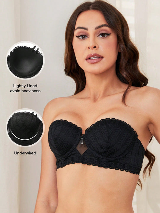 Wingslove Sujetador Sin Tirantes De Encaje Sexy Suave Y Levantado Para Mujer