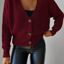 Cardigan casual de un solo botonadura de mangas largas y hombros caidos de unicolor para mujer, otono/invierno