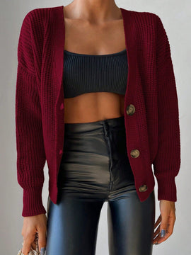 Cardigan casual de un solo botonadura de mangas largas y hombros caidos de unicolor para mujer, otono/invierno