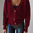 Cardigan casual de un solo botonadura de mangas largas y hombros caidos de unicolor para mujer, otono/invierno