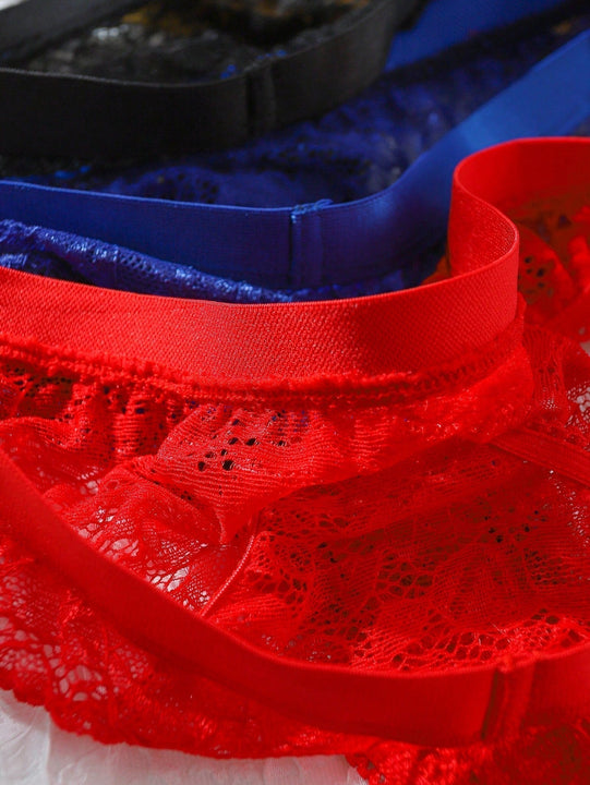 Tangas De Encaje Para Mujeres, 3 Piezas / Set (edicion Del Dia De San Valentin) Lenceria