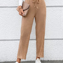 Pantalones Largos De Cintura Con Cordon De Color Solido Para Mujer