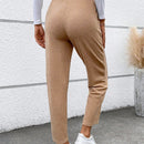 Pantalones Largos De Cintura Con Cordon De Color Solido Para Mujer