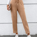 Pantalones Largos De Cintura Con Cordon De Color Solido Para Mujer