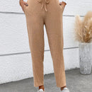 Pantalones Largos De Cintura Con Cordon De Color Solido Para Mujer