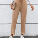Pantalones Largos De Cintura Con Cordon De Color Solido Para Mujer