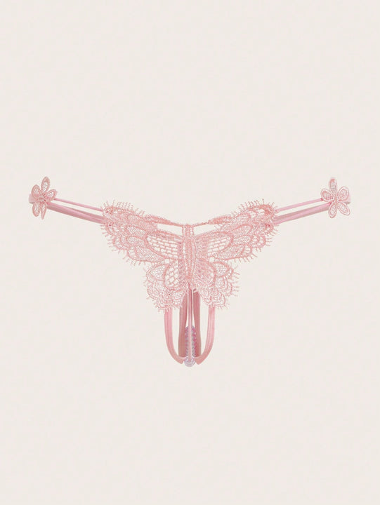 ROMWE Kawaii Tanga Adornada Con Forma De Mariposa De Encaje Para Mujer