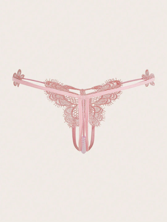 ROMWE Kawaii Tanga Adornada Con Forma De Mariposa De Encaje Para Mujer