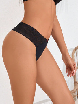 Lenceria De Tanga Decorada Con Encaje Y Parche De Lazo
